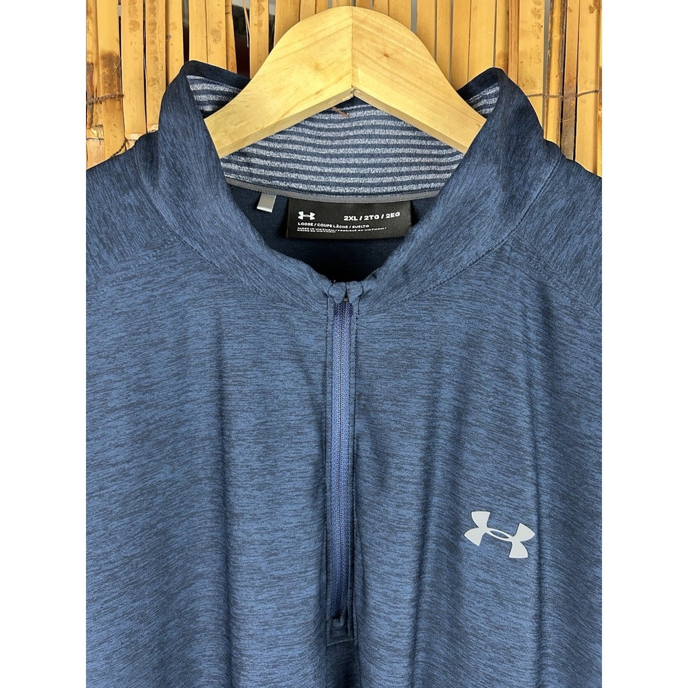 Men's Under Armour 1/2 Zip Long Sleeve Navy Blue Tech Pullover Shirt 2XL - Picture 3 of 12